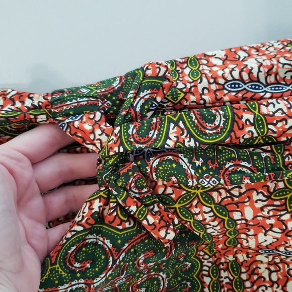 D'iyanu Wrap Romper Shorts Small Orange Green African Print Sleeveless Cotton - Picture 4 of 16